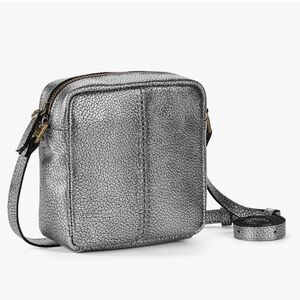 THE SAK Maisie Mini Zip Square Crossbody Silver Pebbles Leather Shoulder Bag